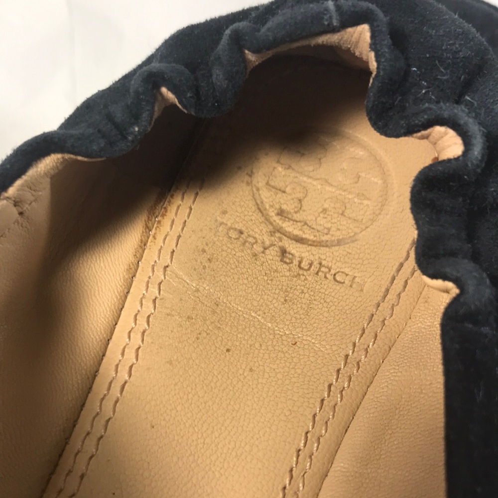 Tory Burch Women's Black Suede With Black Crystal Bows Slip On Ballet Flats - Picture 4 of 9